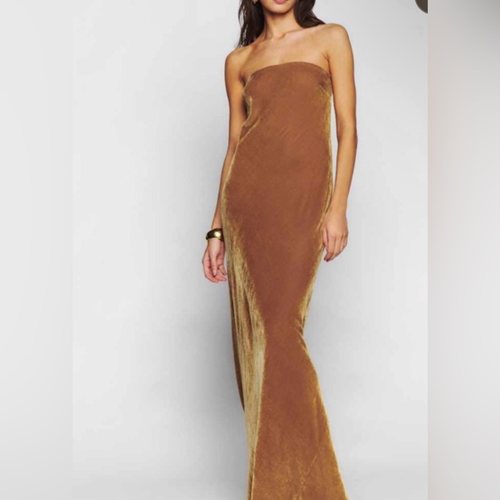 NWT Reformation Sylvania Strapless Velvet Maxi Dress in Gold Size M